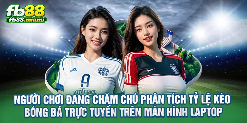 Người chơi đang chăm chú phân tích tỷ lệ kèo bóng đá trực tuyến trên màn hình laptop